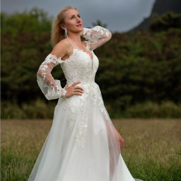 plus size a line prom dresses Romantic And Glamorous Beaded Basque-Waist A-Line Wedding Dress